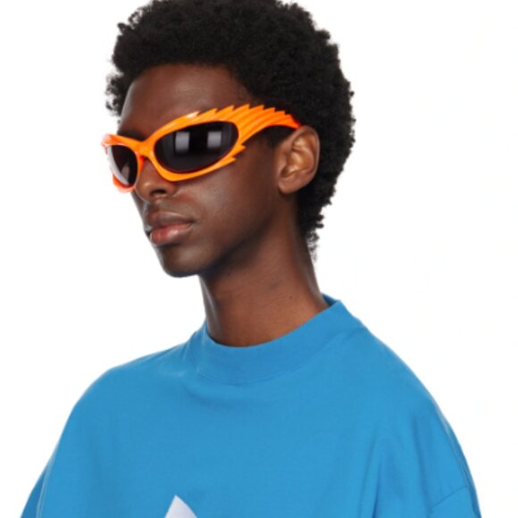 NEW BALENCIAGA SPIKE RECTANGLE SUNGLASSES IN ORANGE - Picture 7 of 9